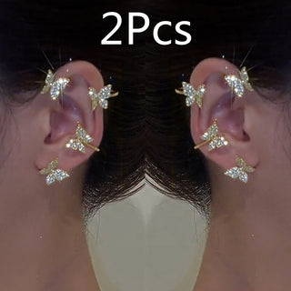 E4#  2022 Fashion Kpop Shiny Zircon Butterfly Clip Earrings Jewelry