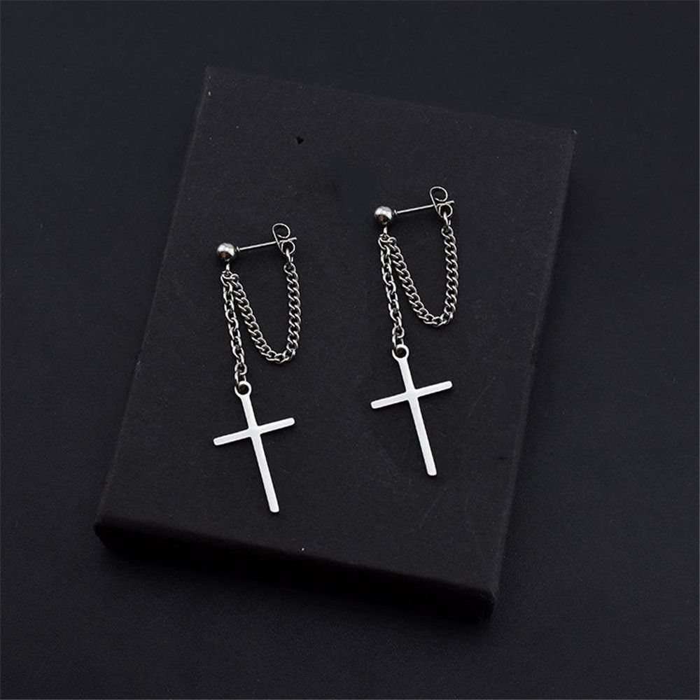 EM1#2022 1/2PC Men Punk Cross Stars Dangle Earrings Women Gothic Stainless Steel Cross Ear Stud Earrings Jewelry
