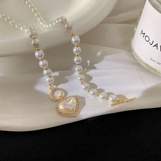 N5# 2022 New Arrival  Elegant Pearl Beads Necklace For Women Ladies Fashion Rhinestone Shell Heart Pendent Necklace Choker Jewelry