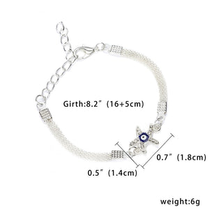 B4#2022 New Luxury Silver Plated Crystal Blue Evil Eye Bracelet  Heart Butterfly Charm Bracelet for Women Men Jewelry