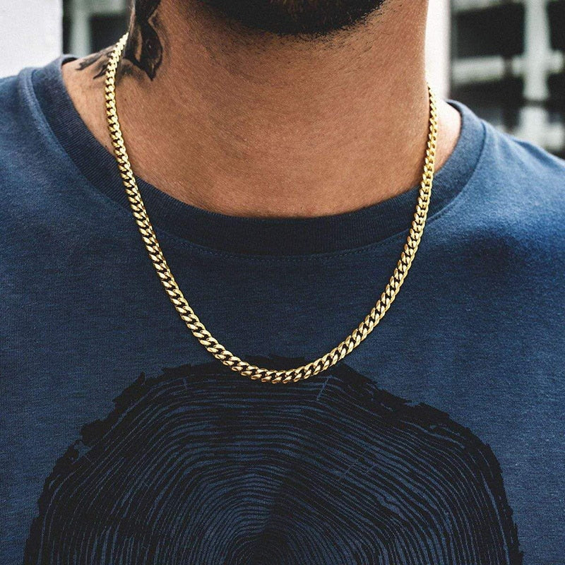 NM3#2022 New Fashion Necklace for Men Women, Basic Punk Stainless Steel Curb Link Chain Chokers,Vintage Gold Tone Solid Metal Collar