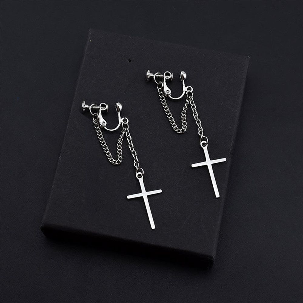 EM1#2022 1/2PC Men Punk Cross Stars Dangle Earrings Women Gothic Stainless Steel Cross Ear Stud Earrings Jewelry