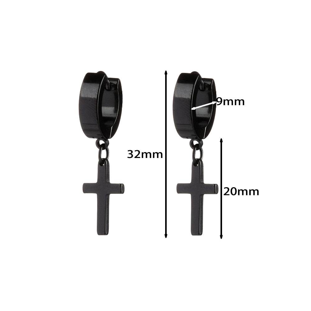 EM1#2022 1/2PC Men Punk Cross Stars Dangle Earrings Women Gothic Stainless Steel Cross Ear Stud Earrings Jewelry