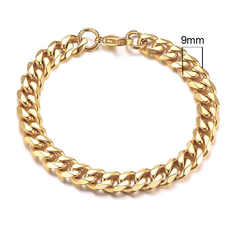 BM1#2022 Chain Bracelet for Men Stainless Steel Curban Link Chain Wristband Classic Male Jewelry
