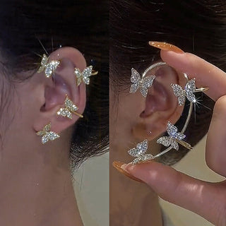 E4#  2022 Fashion Kpop Shiny Zircon Butterfly Clip Earrings Jewelry