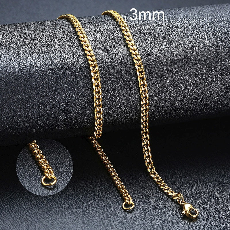 NM3#2022 New Fashion Necklace for Men Women, Basic Punk Stainless Steel Curb Link Chain Chokers,Vintage Gold Tone Solid Metal Collar