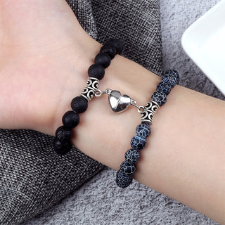 C5#Hot Sale 2Pcs/Set Beads Bracelet For Lovers Natural Stone Distance Heart Magnet Couple Bracelets