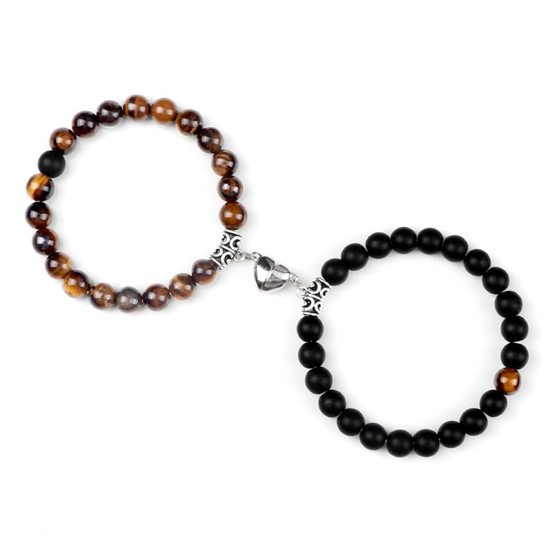 C5#Hot Sale 2Pcs/Set Beads Bracelet For Lovers Natural Stone Distance Heart Magnet Couple Bracelets