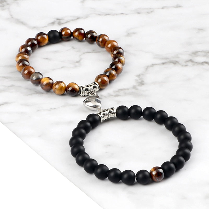 C5#Hot Sale 2Pcs/Set Beads Bracelet For Lovers Natural Stone Distance Heart Magnet Couple Bracelets