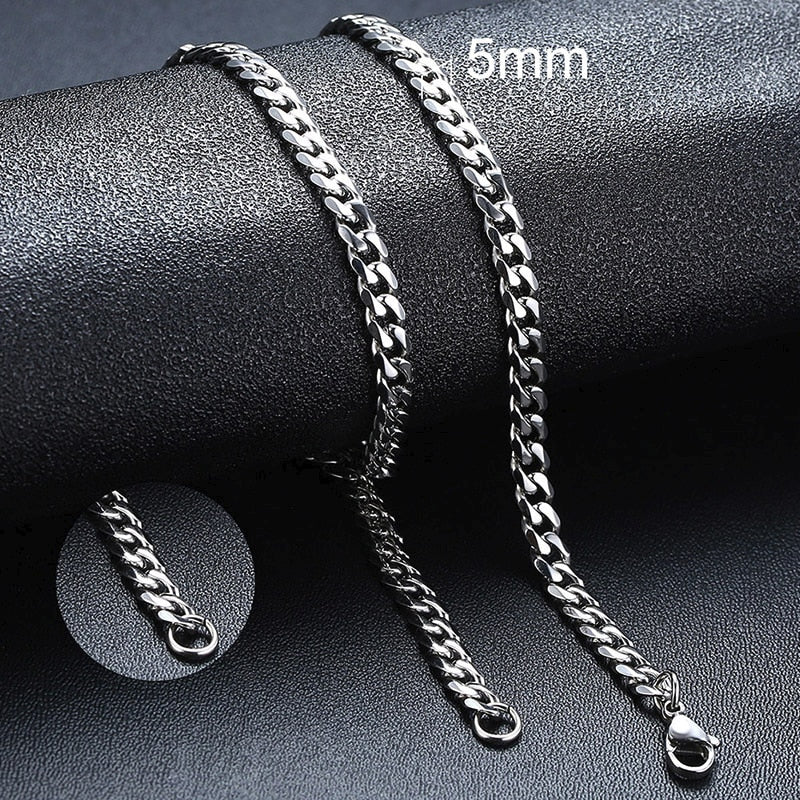 NM3#2022 New Fashion Necklace for Men Women, Basic Punk Stainless Steel Curb Link Chain Chokers,Vintage Gold Tone Solid Metal Collar