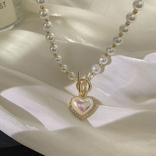 N5# 2022 New Arrival  Elegant Pearl Beads Necklace For Women Ladies Fashion Rhinestone Shell Heart Pendent Necklace Choker Jewelry