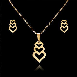 N4# 2022 Hot Selling Rinhoo Love Rose Flower Snowflake Butterfly Wing Cat Stainless Steel Sets For Women Necklace Earring Set