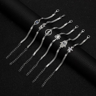 B4#2022 New Luxury Silver Plated Crystal Blue Evil Eye Bracelet  Heart Butterfly Charm Bracelet for Women Men Jewelry