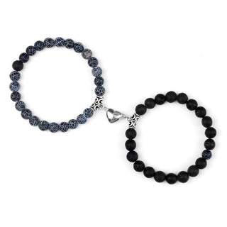 C5#Hot Sale 2Pcs/Set Beads Bracelet For Lovers Natural Stone Distance Heart Magnet Couple Bracelets