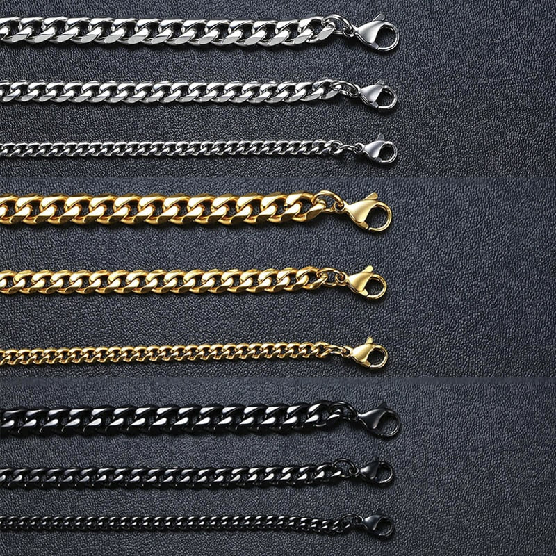 BM1#2022 Chain Bracelet for Men Stainless Steel Curban Link Chain Wristband Classic Male Jewelry