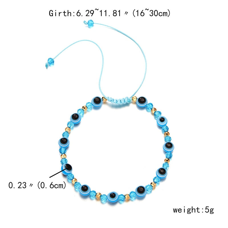 B2#Fashion New Rainbow Crystal Beads Resin Evil Eye Beaded  For Couple Friends Charm Lucky Adjustable Bracelets