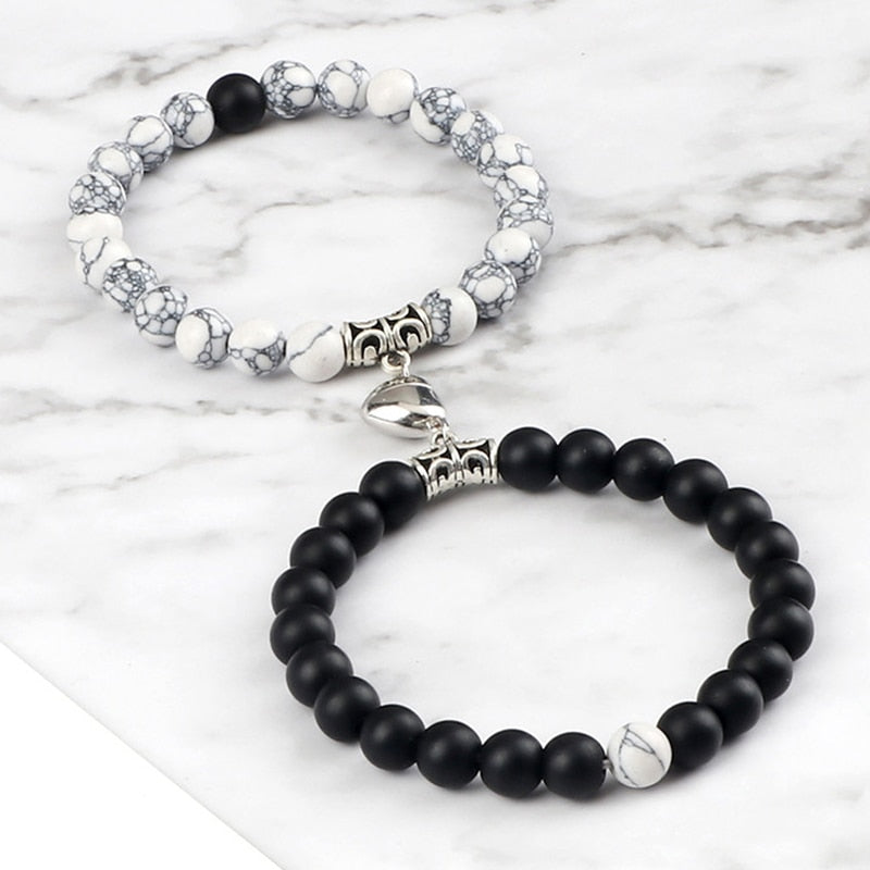 C5#Hot Sale 2Pcs/Set Beads Bracelet For Lovers Natural Stone Distance Heart Magnet Couple Bracelets