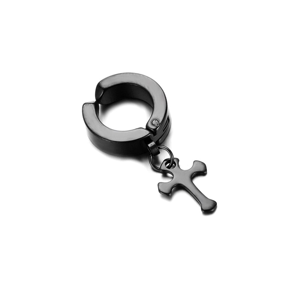 EM1#2022 1/2PC Men Punk Cross Stars Dangle Earrings Women Gothic Stainless Steel Cross Ear Stud Earrings Jewelry