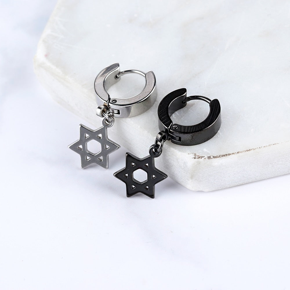 EM1#2022 1/2PC Men Punk Cross Stars Dangle Earrings Women Gothic Stainless Steel Cross Ear Stud Earrings Jewelry