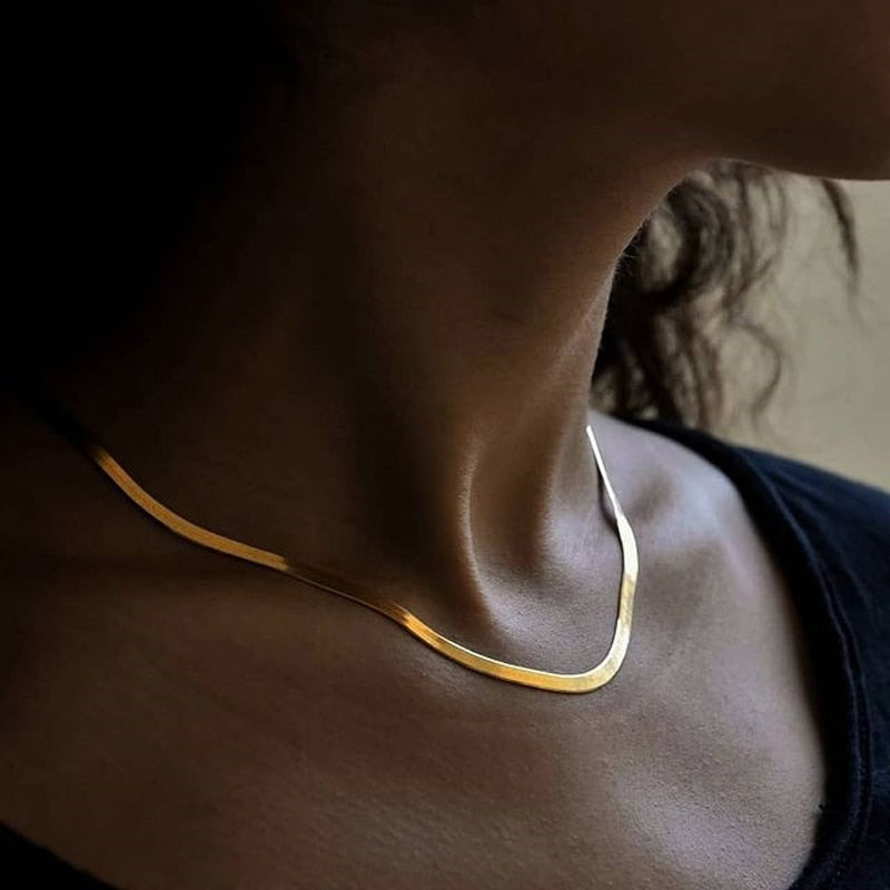 N12# 2022 Hot Fashion Women NecklaceStainless Steel Herringbone Gold Color Chain Necklace For Women Jewelry