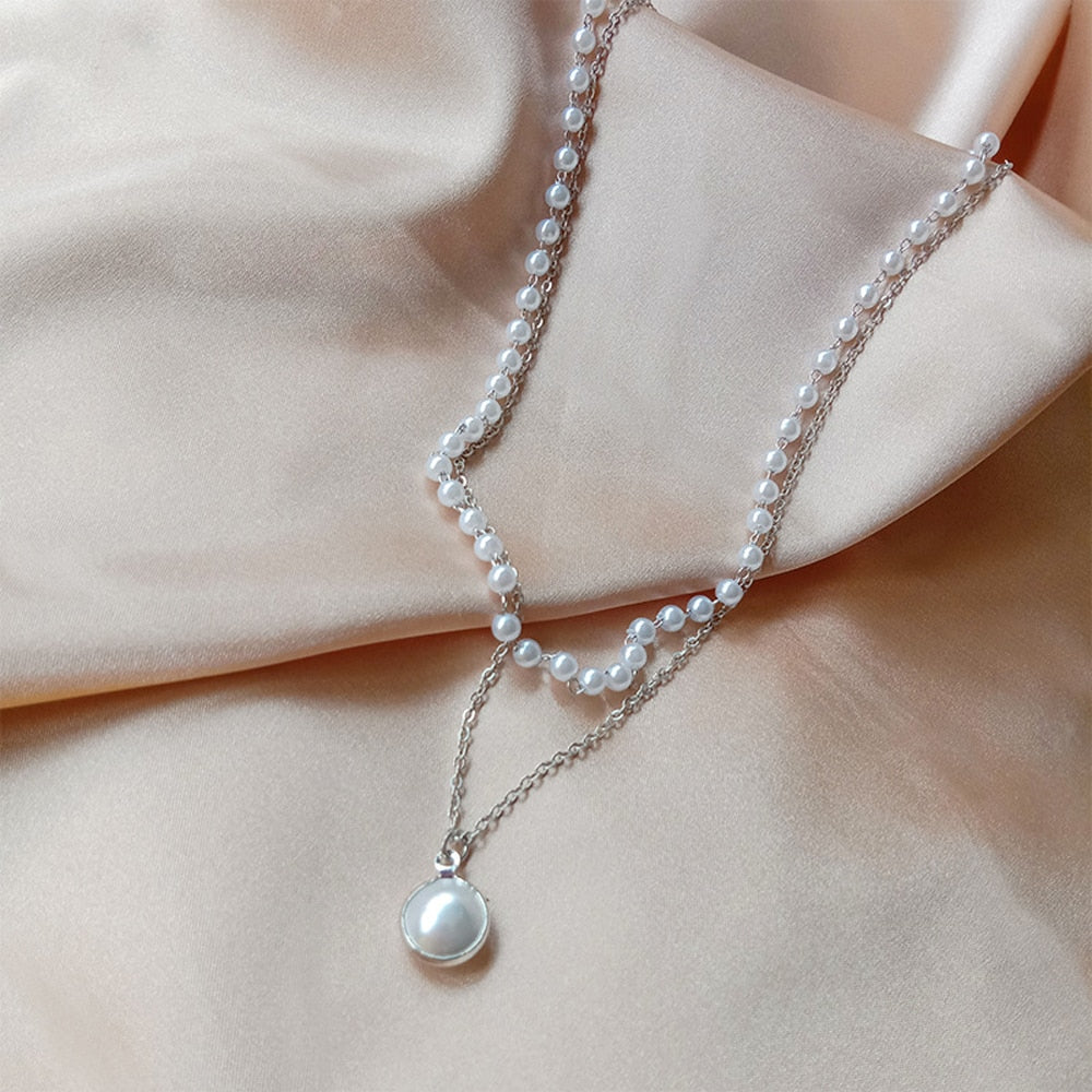 N8# Go Nice  2022 New Fashion Pearl Choker Necklace Cute Double Layer Chain  For Women Jewelry Girl Gift