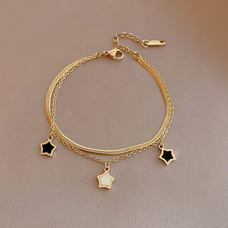 B3# 2022 New Stainless Steel Layered Golden Pendant Bracelet For Women Coin Cross Pearl Bracelet Jewelry