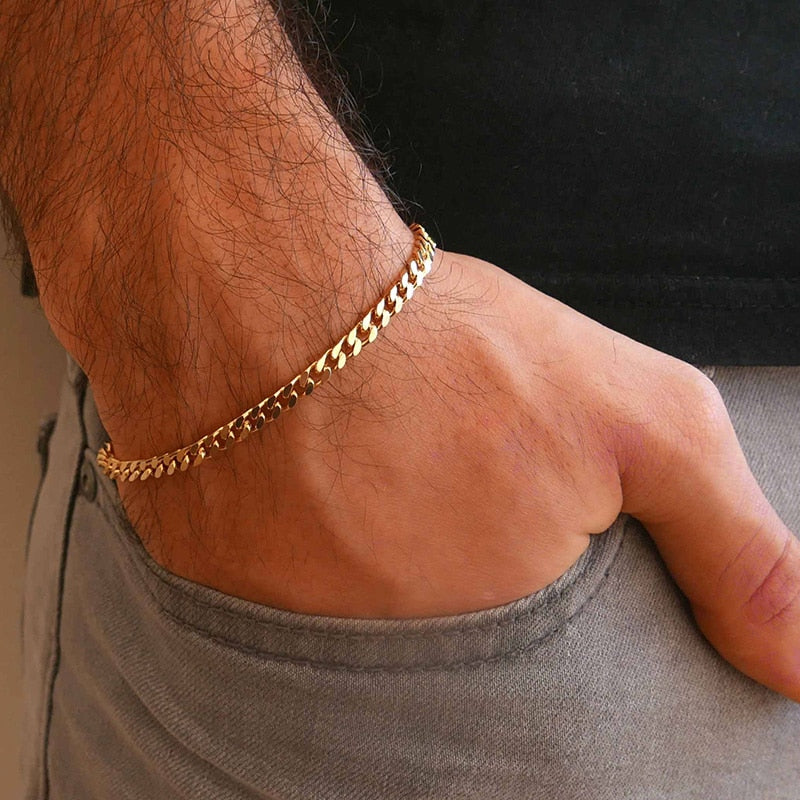 BM1#2022 Chain Bracelet for Men Stainless Steel Curban Link Chain Wristband Classic Male Jewelry