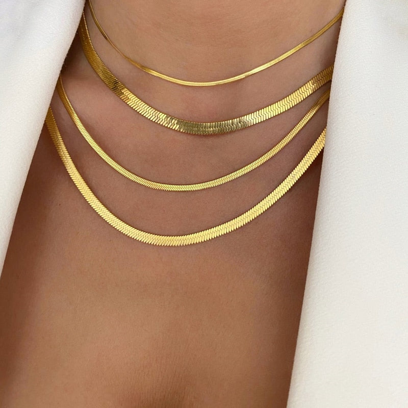 N12# 2022 Hot Fashion Women NecklaceStainless Steel Herringbone Gold Color Chain Necklace For Women Jewelry