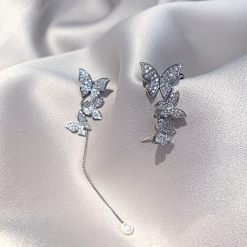 E4#  2022 Fashion Kpop Shiny Zircon Butterfly Clip Earrings Jewelry