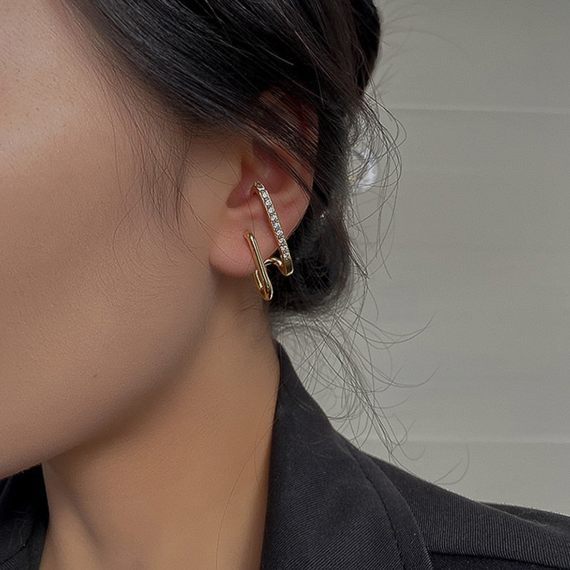 E2#  2022 New Design Irregular U-shaped Gold Earrings For Woman Korean Crystal Fashion Jewelry Unusual Accessories Party Girls