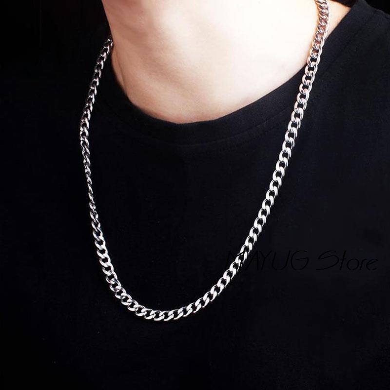 NM1#Long Stainless Steel Chain Necklace Hip Hop for Women Men on The Neck Fashion Jewelry Accessories Choker Valentine's Day