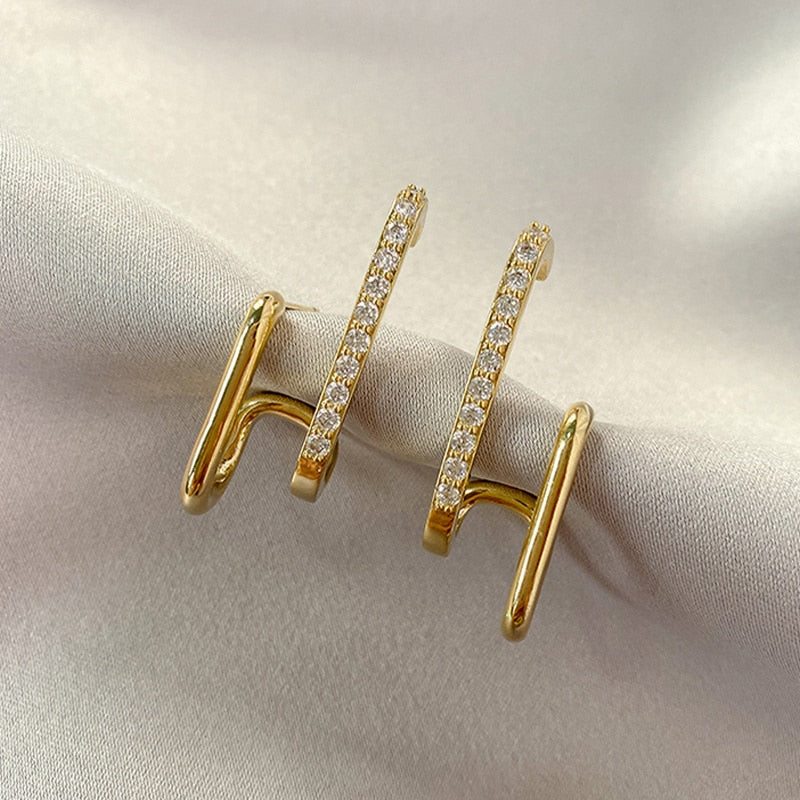 E2#  2022 New Design Irregular U-shaped Gold Earrings For Woman Korean Crystal Fashion Jewelry Unusual Accessories Party Girls