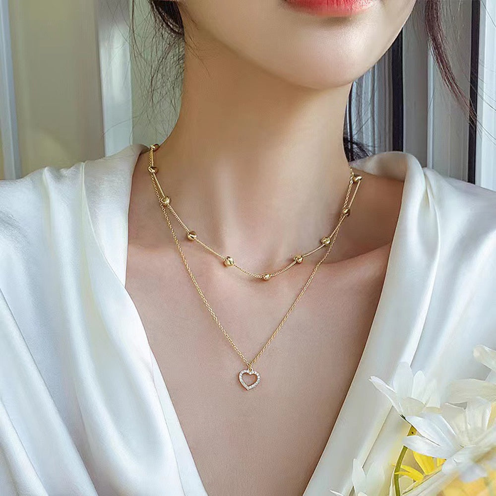 N8# Go Nice  2022 New Fashion Pearl Choker Necklace Cute Double Layer Chain  For Women Jewelry Girl Gift