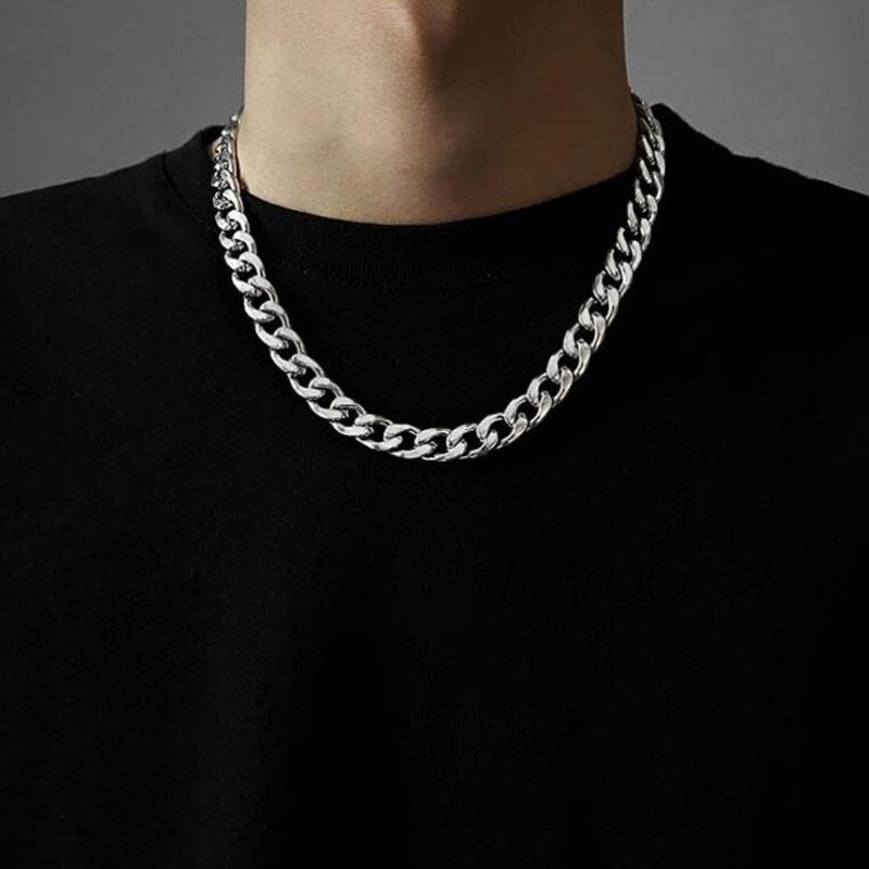 NM1#Long Stainless Steel Chain Necklace Hip Hop for Women Men on The Neck Fashion Jewelry Accessories Choker Valentine's Day