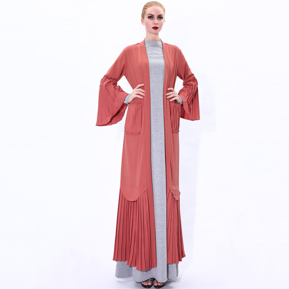 91225#Robe Cardigan pleated Sleeve Lady Long Sleeve Maxi Dress Abaya
