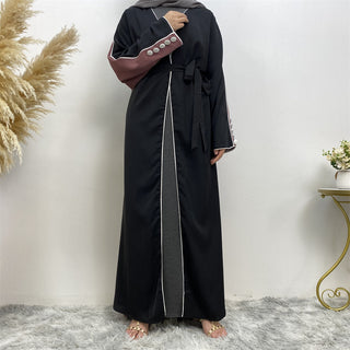 892#With Buttons Sleeves With White Line Cardigan Muslim Open Abaya