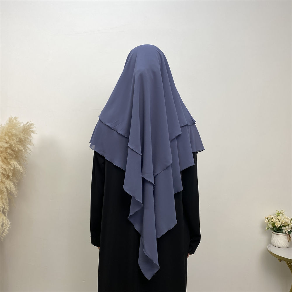 2305# 2023 Chiffon Women Two Layers Eid Khimar 19 Solid Color Colors Scarves