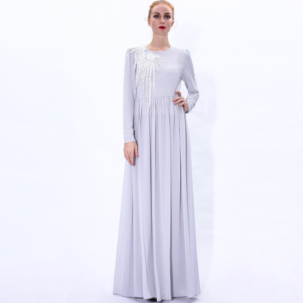 91232#Summer new dress women's chiffon two flower long muslim dress