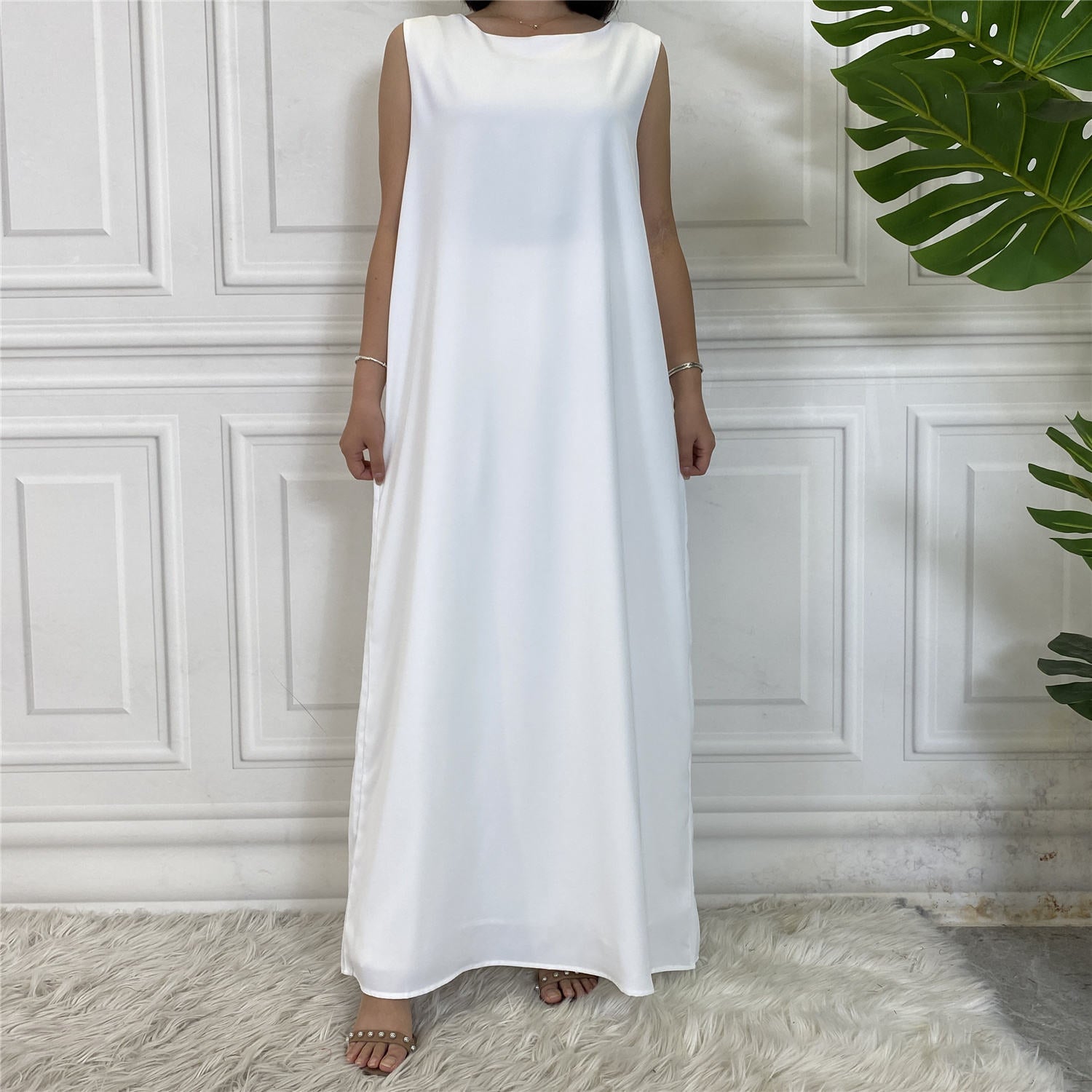 6595#Sleeveless Inner Slip Dress For Muslim Women Summer Daily Long Dresses
