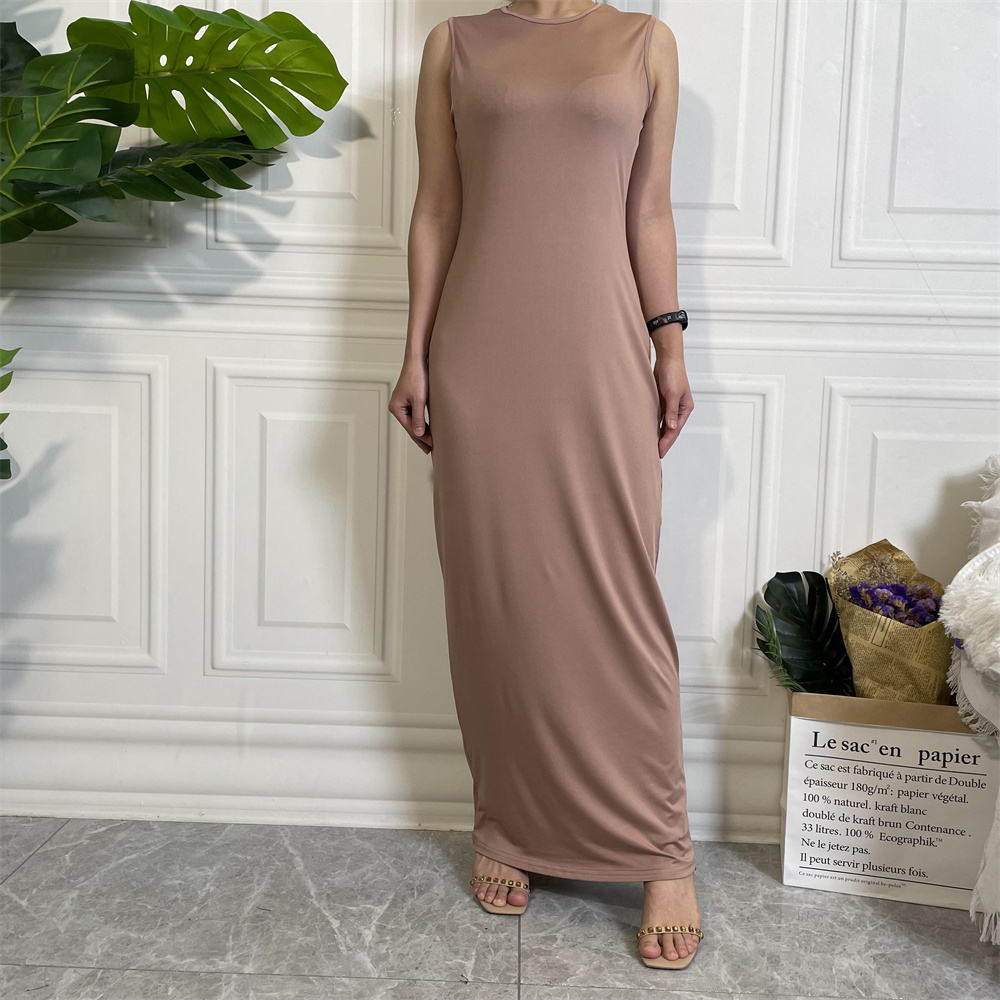 6565#Abaya summer Sleeveless Dress Muslim Ladies Knit Sling Long Dress