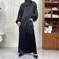 675#Satin Solid Color Luxury Attach Scarf  Islamic Long Dress