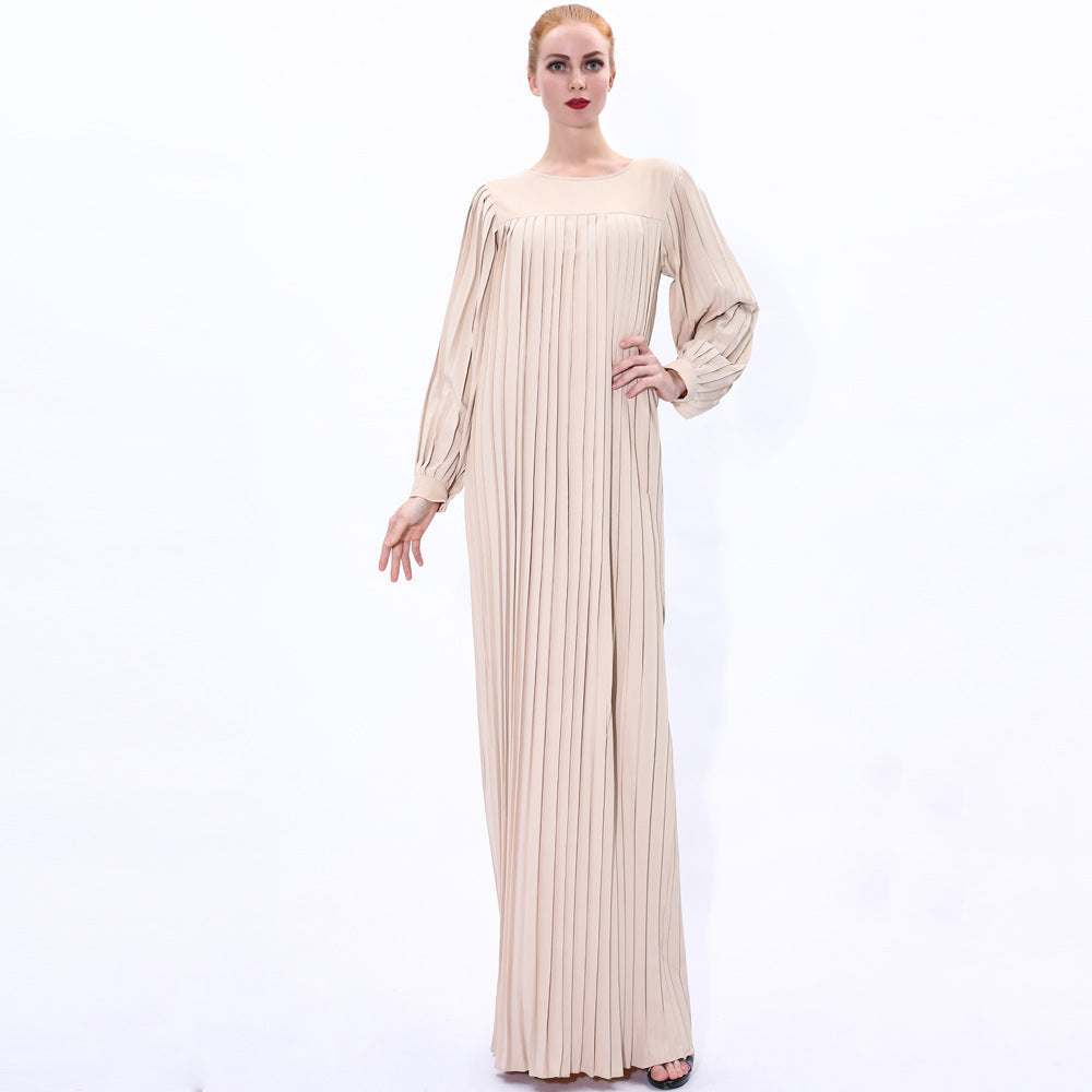 91236#Plus size women's autumn new pleated long muslim maxi dress
