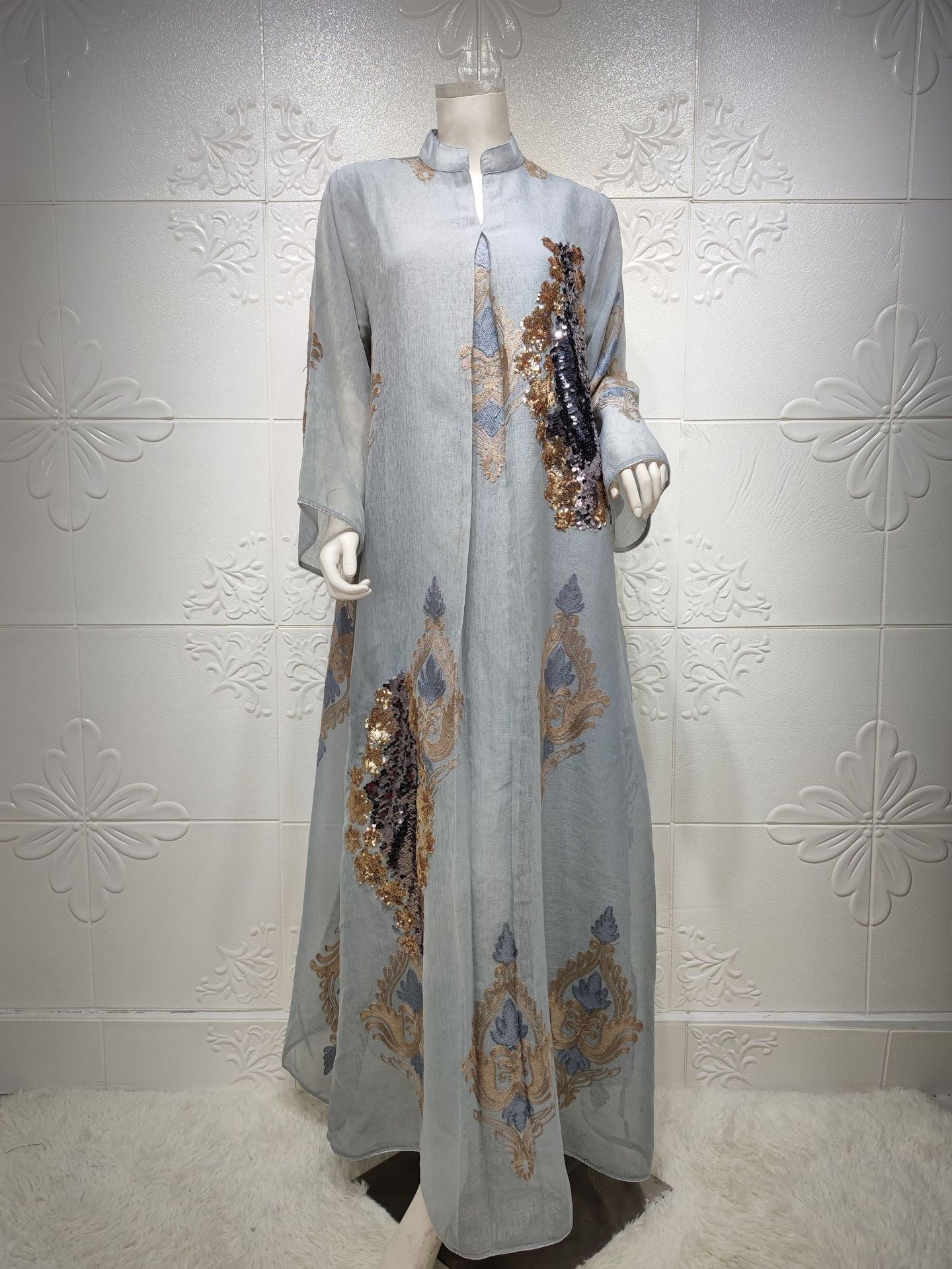 AB104#Middle East women's clothing Muslim evening dress Sequin embroidered mesh women's dress