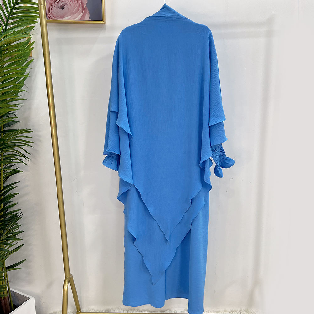 1591#&HJ908#Two Layers Khimar Women Muslim Clothing Hijab Jilbab_Prayer Dress Two Piece Set Abaya