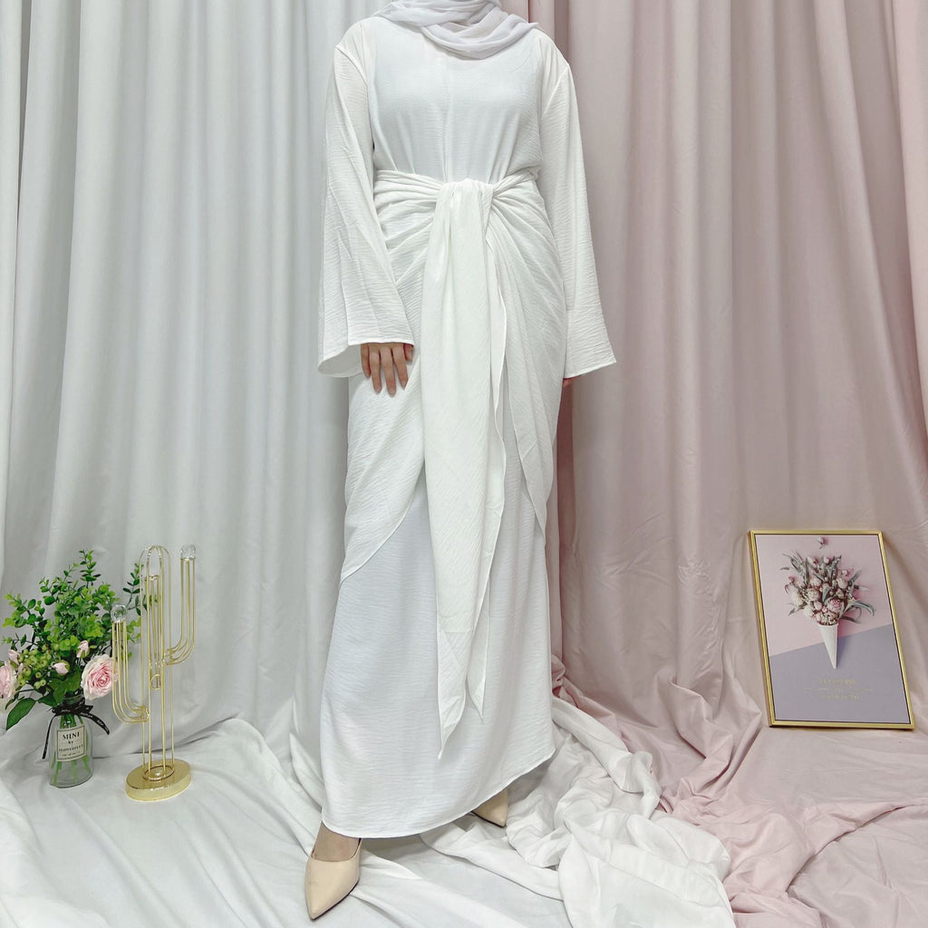 1494#Abaya Solid Color Islamic Clothing Modest Dresses 2 piece Set