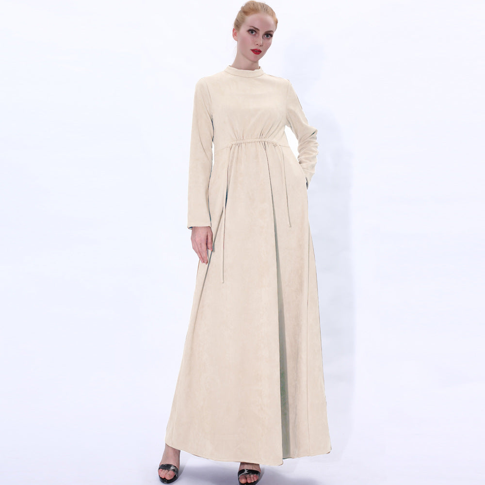 91246#Autumn and winter fashion women's long suede A-line dress