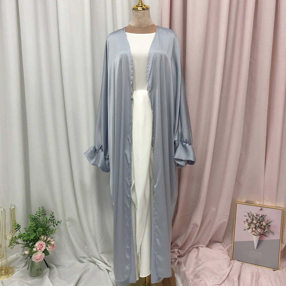 1490# Muslim Latest Open Abaya for EID Satin Kimono Abaya
