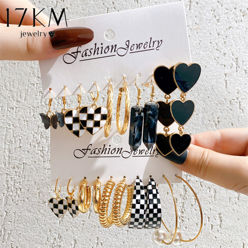 E11# Pearl Earrings Set Earring Fashion Metal Gold Plated Heart Jewelry
