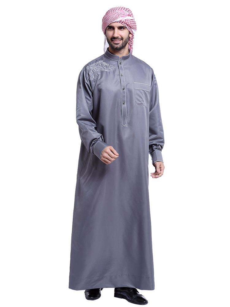 TH804# Hot sale muslim middle east men robe high collar shirt in dubai