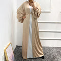 1431#Wholesale Dubai Satin Elegant Abaya Muslim Women Puff Sleeve Plus Size Abaya